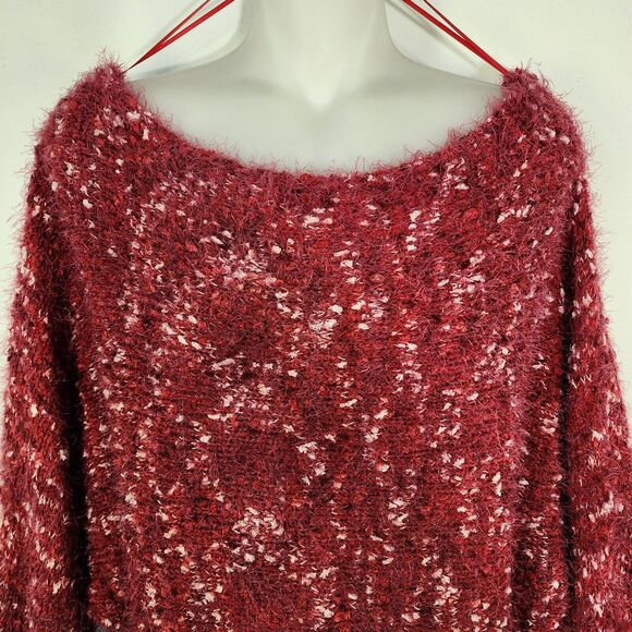 Maurices Sweater Womens Size XL Red Off The Shoulder Relaxed Textured Eyelash - Picture 8 of 14